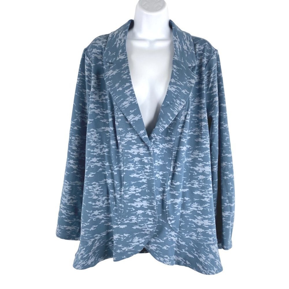 LOGO‎ by Lori Goldstein French Terry Blazer Jacket 1X Mini Camo Blue CJ-1026
